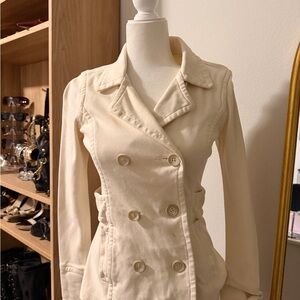 James Perse Cream Double-Breasted Trench Coat